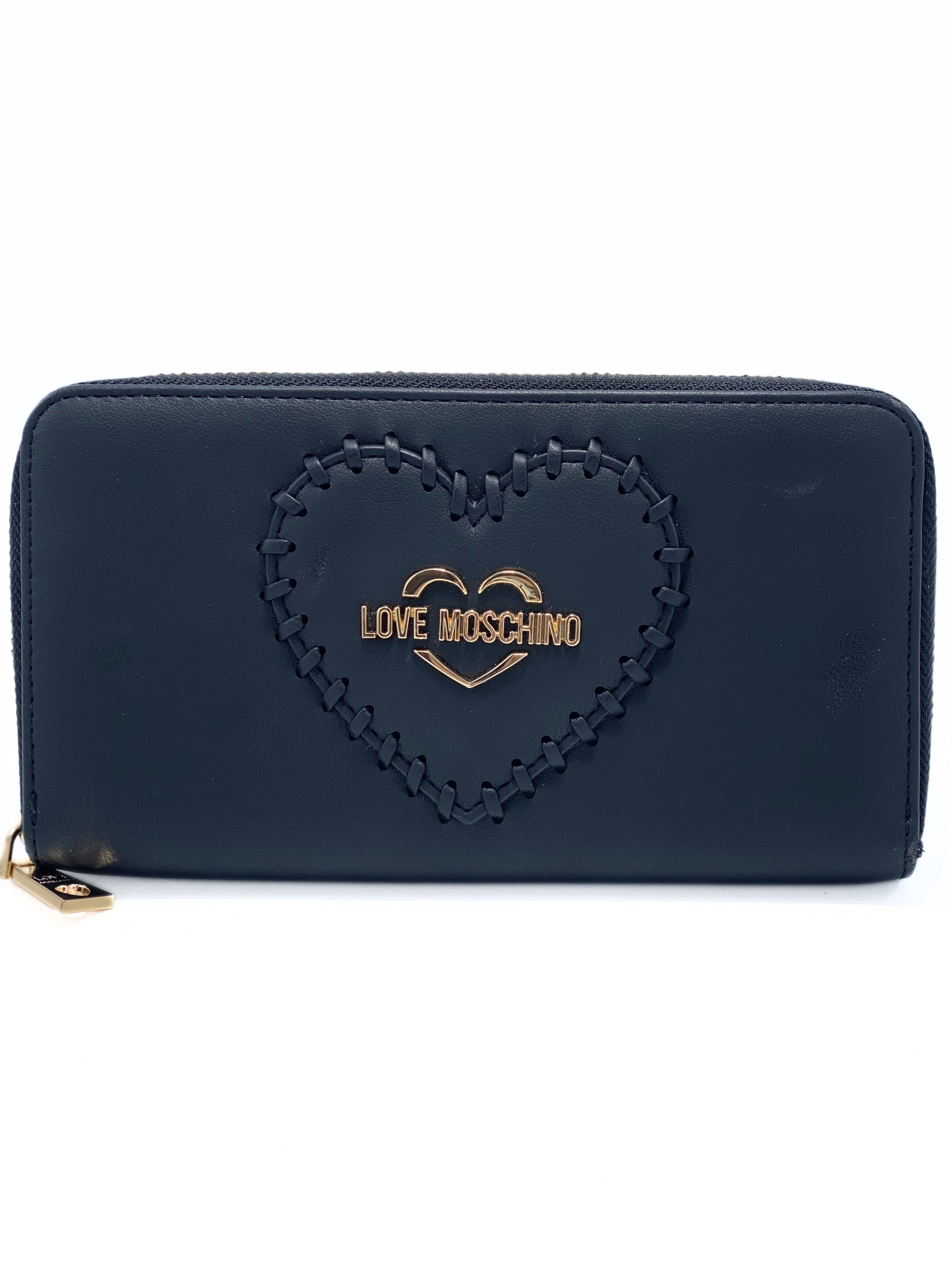 Billetera Moschino Soft Heart Black Round Zip Wallet
