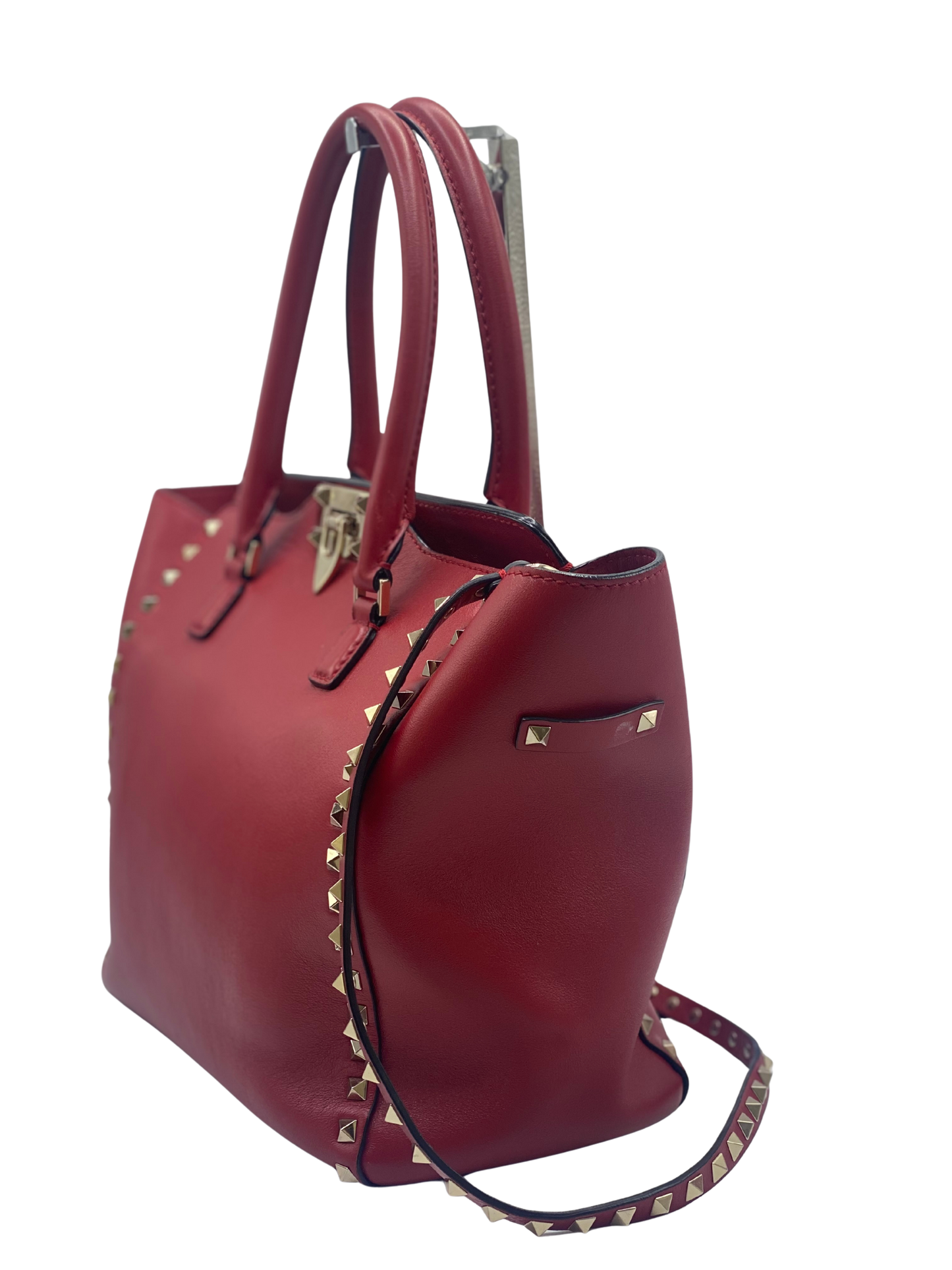 Cartera Valentino Garavani Rockstud Double Handle Tote Red