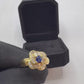 Anillo Statement Floral en Oro Amarillo 18k con Zafiro